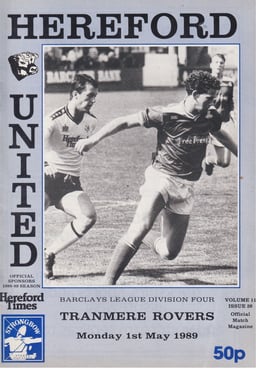 Hereford United v Tranmere Rovers Match Programme 1989-05-01